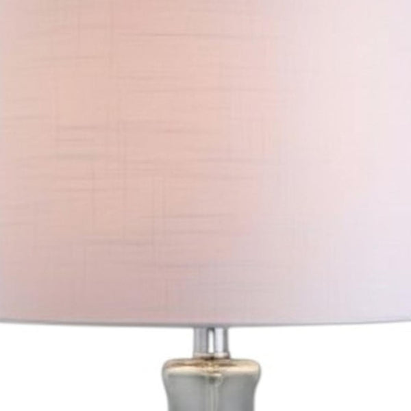 HomeRoots Set of Two 29" Blue Glass Table Lamps with White Linen Drum Shades - Modern Lighting for Any Room 715759