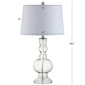 HomeRoots Set of Two 29" Blue Glass Table Lamps with White Linen Drum Shades - Modern Lighting for Any Room 715759