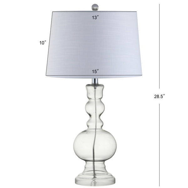 HomeRoots Set of Two 29" Blue Glass Table Lamps with White Linen Drum Shades - Modern Lighting for Any Room 715759