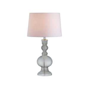 HomeRoots Set of Two 29" Blue Glass Table Lamps with White Linen Drum Shades - Modern Lighting for Any Room 715759