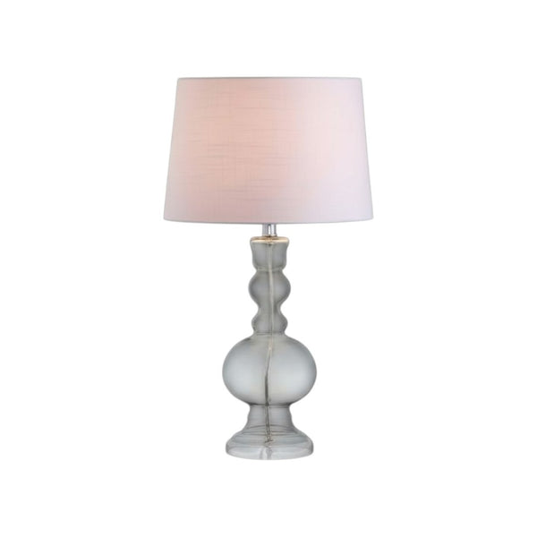 HomeRoots Set of Two 29" Blue Glass Table Lamps with White Linen Drum Shades - Modern Lighting for Any Room 715759