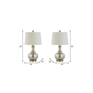 Set of Two Accent Table Lamps with Elegant Drum Shades for Glam Living Room Decor