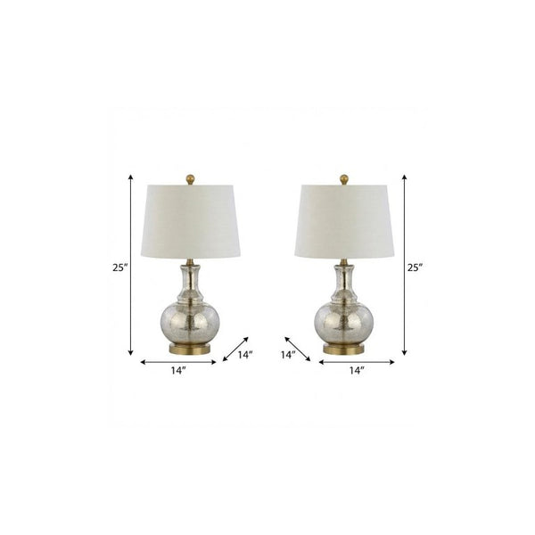 Set of Two Accent Table Lamps with Elegant Drum Shades for Glam Living Room Decor