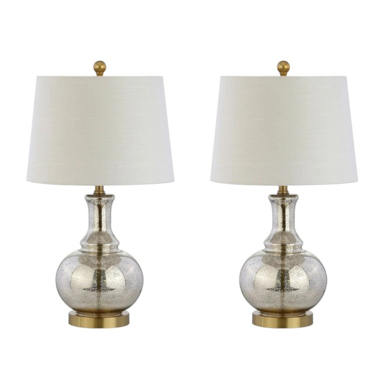 HomeRoots Set of Two Accent Table Lamps with Elegant Drum Shades for Glam Living Room Decor Silver 715767