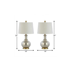 Set of Two Accent Table Lamps with Elegant Drum Shades for Glam Living Room Decor