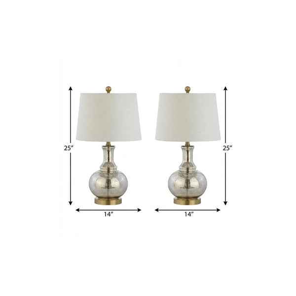 Set of Two Accent Table Lamps with Elegant Drum Shades for Glam Living Room Decor