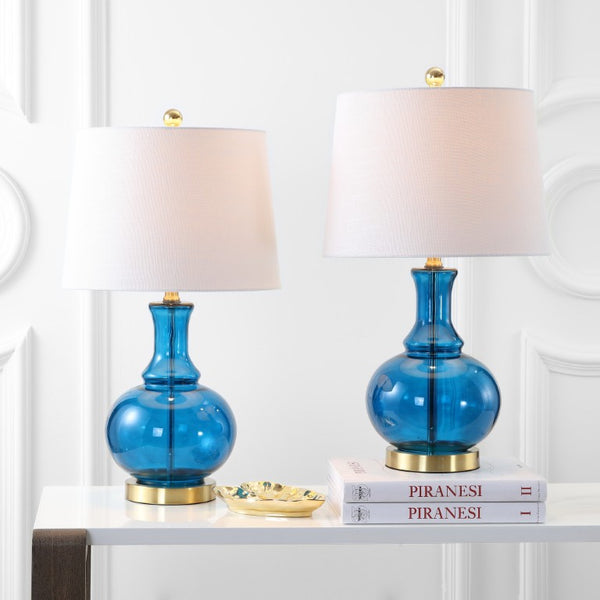Set of Two Accent Table Lamps with Elegant Drum Shades for Glam Living Room Decor