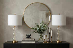 Set of Two 27 Inch Novelty Table Lamps with Elegant Drum Shades for Stylish Home Decor