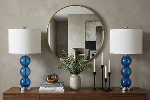Set of Two 27 Inch Novelty Table Lamps with Elegant Drum Shades for Stylish Home Decor