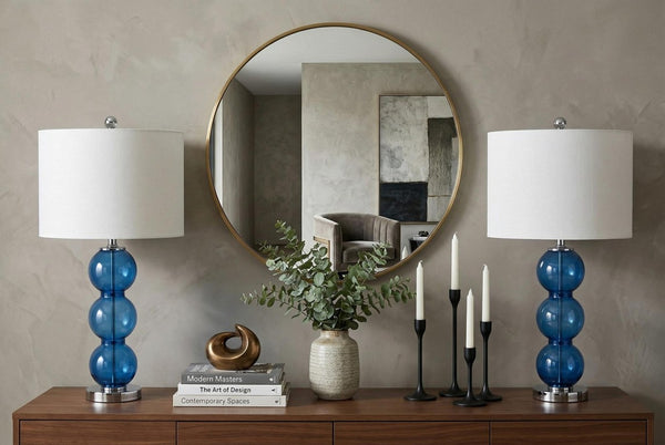 Set of Two 27 Inch Novelty Table Lamps with Elegant Drum Shades for Stylish Home Decor