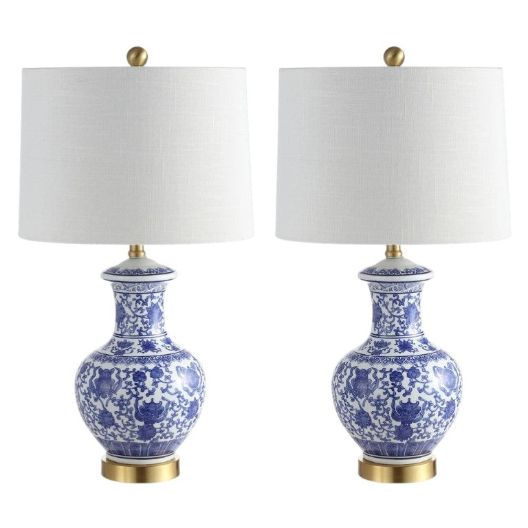 HomeRoots Set of Two Glam Gold Finish Table Lamps Featuring Round Globe Shades for Living Rooms 715776