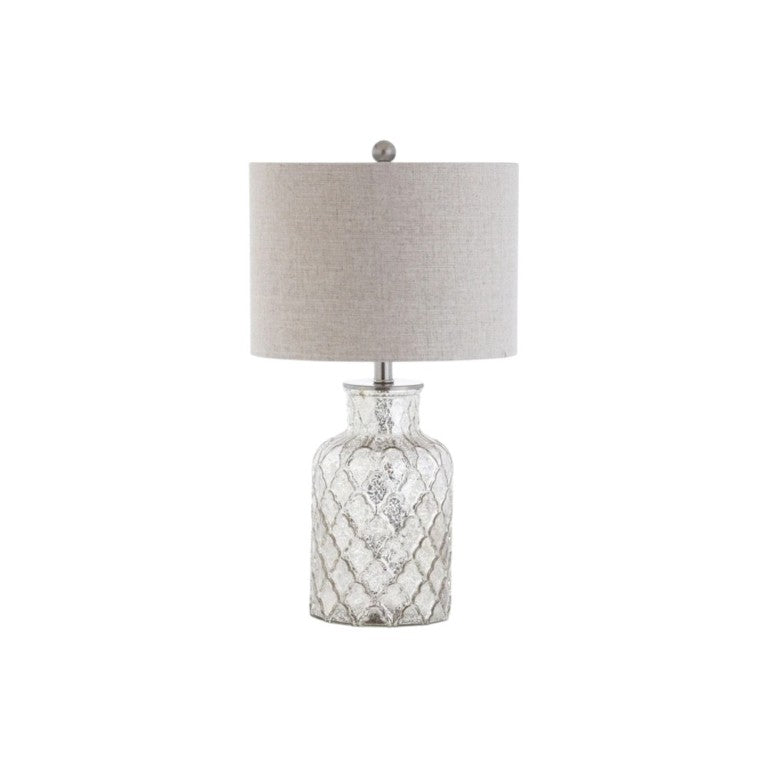 HomeRoots Set of Two Table Lamps with Fabric Drum Shades for Living Room Decor and Ambiance Silver 715778