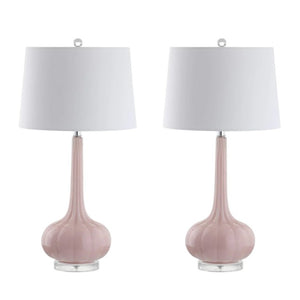 Set of Two 29 Inch Novelty Table Lamps with Elegant Drum Shades for Modern Living Room Decor