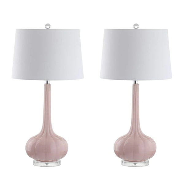 Set of Two 29 Inch Novelty Table Lamps with Elegant Drum Shades for Modern Living Room Decor