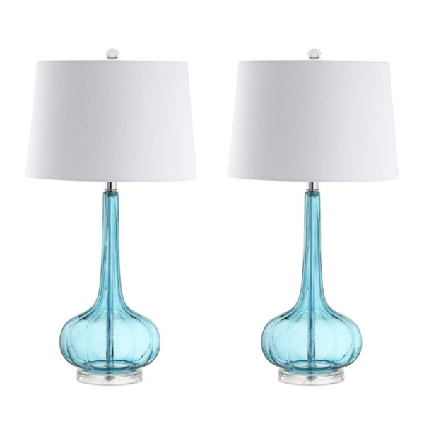 Set of Two 29 Inch Novelty Table Lamps with Elegant Drum Shades for Modern Living Room Decor