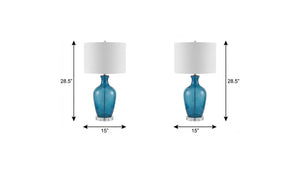 Set of Two 29 Inch Novelty Table Lamps with Elegant Drum Shades for Modern Living Room Decor