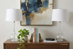 Set of Two 29 Inch Novelty Table Lamps with Elegant Drum Shades for Modern Living Room Decor