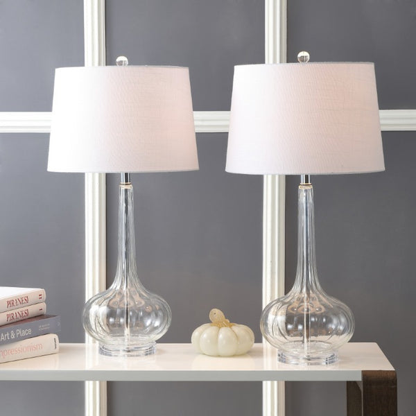 Set of Two 29 Inch Novelty Table Lamps with Elegant Drum Shades for Modern Living Room Decor