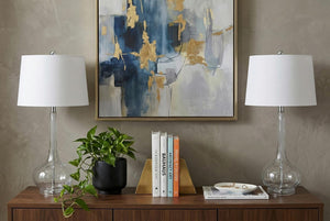Set of Two 29 Inch Novelty Table Lamps with Elegant Drum Shades for Modern Living Room Decor