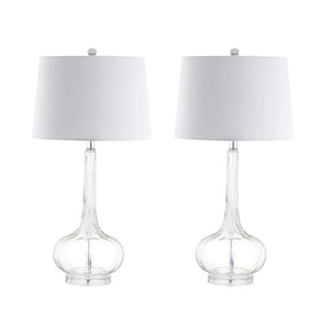 Set of Two 29 Inch Novelty Table Lamps with Elegant Drum Shades for Modern Living Room Decor