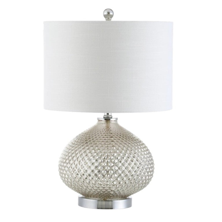 HomeRoots 23 Inch Silver Round Drum Shade Table Lamp for Elegant Living Room Ambiance 715789