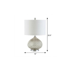 23 Inch Silver Round Drum Shade Table Lamp for Elegant Living Room Ambiance