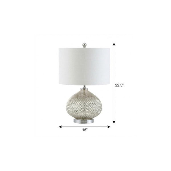 23 Inch Silver Round Drum Shade Table Lamp for Elegant Living Room Ambiance