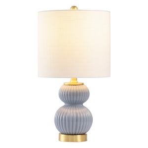 HomeRoots 20" Gold Gourd Table Lamp - Elegant LED Lighting with White Drum Shade for Modern Home Décor 715799