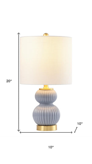 HomeRoots 20" Gold Gourd Table Lamp - Elegant LED Lighting with White Drum Shade for Modern Home Décor 715799