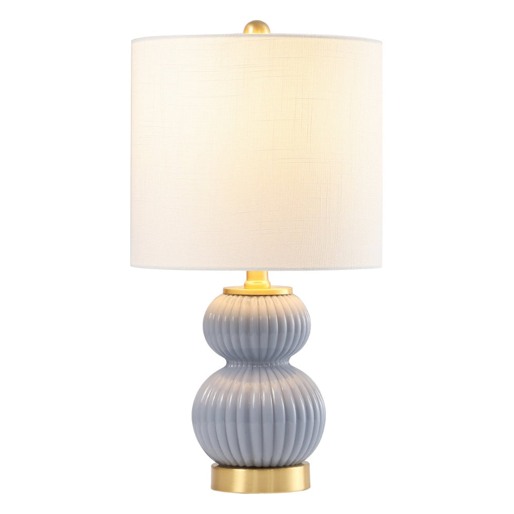HomeRoots 20" Gold Gourd Table Lamp - Elegant LED Lighting with White Drum Shade for Modern Home Décor 715799