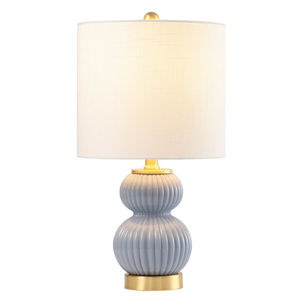 HomeRoots 20" Gold Gourd Table Lamp - Elegant LED Lighting with White Drum Shade for Modern Home Décor 715799