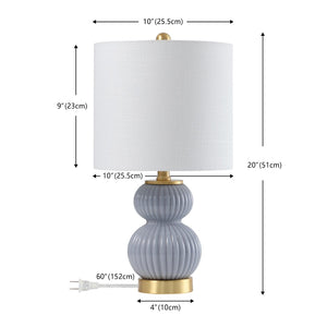 HomeRoots 20" Gold Gourd Table Lamp - Elegant LED Lighting with White Drum Shade for Modern Home Décor 715799