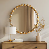 Madison Park Signature Marlowe Modern/Contemporary 27" Medium Decorative Round Wall Mirror with Beaded Metal Frame MPS95F-0034 Gold