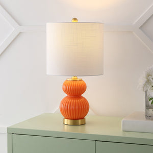 HomeRoots 20" Gold Gourd Table Lamp - Chic LED Design with White Drum Shade for Cozy, Elegant Ambiance 715802