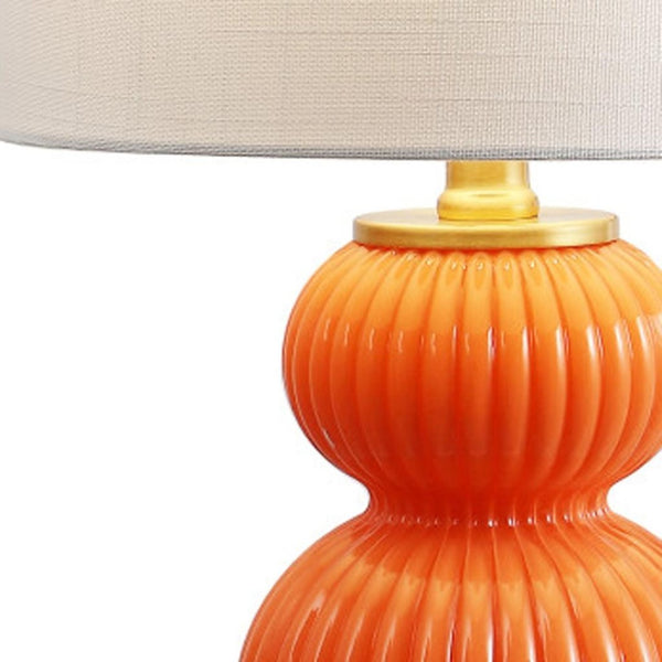HomeRoots 20" Gold Gourd Table Lamp - Chic LED Design with White Drum Shade for Cozy, Elegant Ambiance 715802