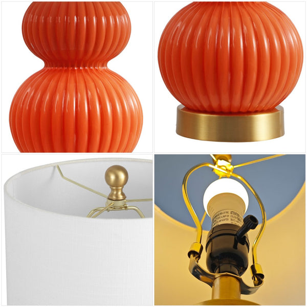 HomeRoots 20" Gold Gourd Table Lamp - Chic LED Design with White Drum Shade for Cozy, Elegant Ambiance 715802