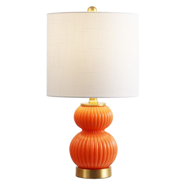 HomeRoots 20" Gold Gourd Table Lamp - Chic LED Design with White Drum Shade for Cozy, Elegant Ambiance 715802