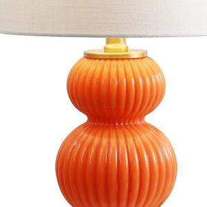 HomeRoots 20" Gold Gourd Table Lamp - Chic LED Design with White Drum Shade for Cozy, Elegant Ambiance 715802