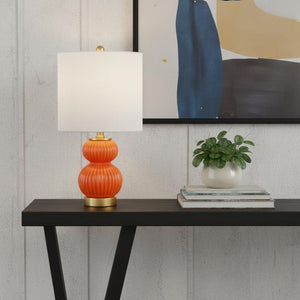 HomeRoots 20" Gold Gourd Table Lamp - Chic LED Design with White Drum Shade for Cozy, Elegant Ambiance 715802