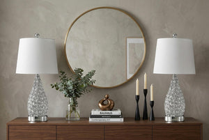 Set of Two Silver Gourd Accent Lamps with Empire Shades for Elegant Living Rooms