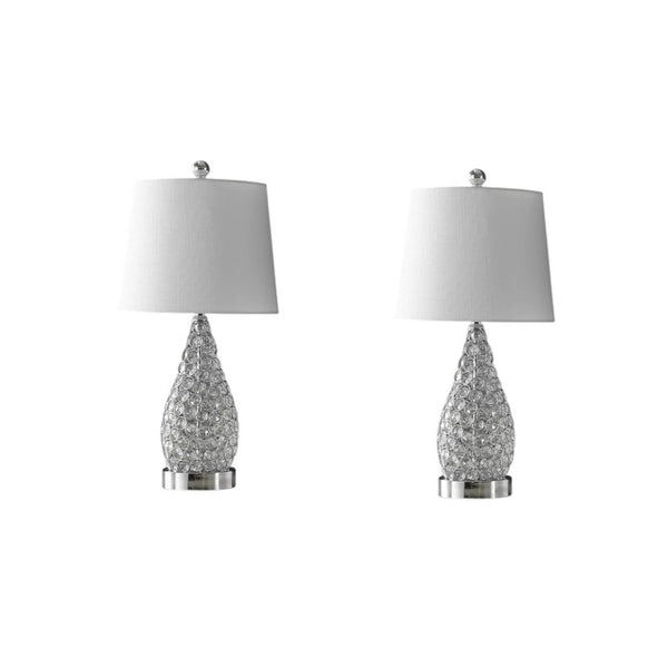 HomeRoots Set of Two Silver Gourd Accent Lamps with Empire Shades for Elegant Living Rooms 715805