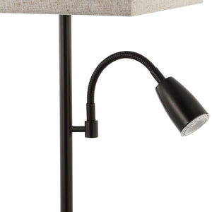 Set of Two Antiqued Bronze Swing Arm Table Lamps with Elegant Square Fabric Shades