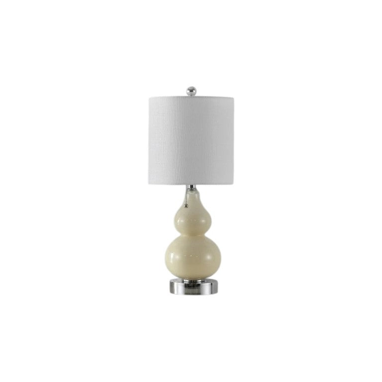 HomeRoots Set of Two Gourd Shaped Silver Table Lamps with Fabric Drum Shades for Living Room 715807