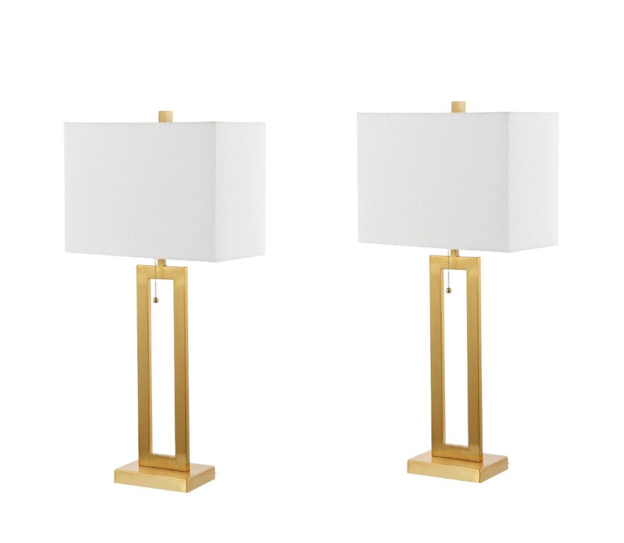 HomeRoots Set of Two Glam Gold Finish Table Lamps with Coordinating Shades for Bedroom Decor 715808