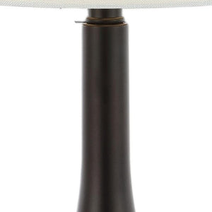 Set of Two Antiqued Bronze Gourd Table Lamps Featuring Neutral Drum Shades for Accent Decor
