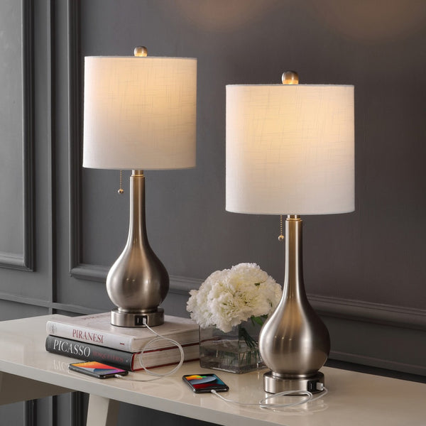 HomeRoots Set of Two 24" Gold Gourd Table Lamps – Elegant LED Lighting with Stylish Drum Shades for Home Decor 715813