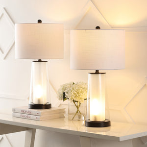 HomeRoots 17" Clear Round Table Lamp with Beige Empire Shade - Timeless Elegance for Any Room Décor Style 715822