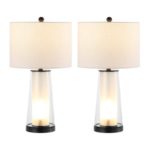 HomeRoots 17" Clear Round Table Lamp with Beige Empire Shade - Timeless Elegance for Any Room Décor Style 715822