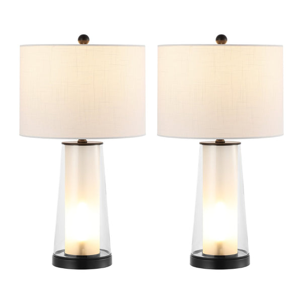 HomeRoots 17" Clear Round Table Lamp with Beige Empire Shade - Timeless Elegance for Any Room Décor Style 715822
