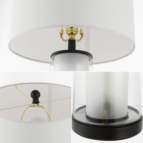 HomeRoots 17" Clear Round Table Lamp with Beige Empire Shade - Timeless Elegance for Any Room Décor Style 715822